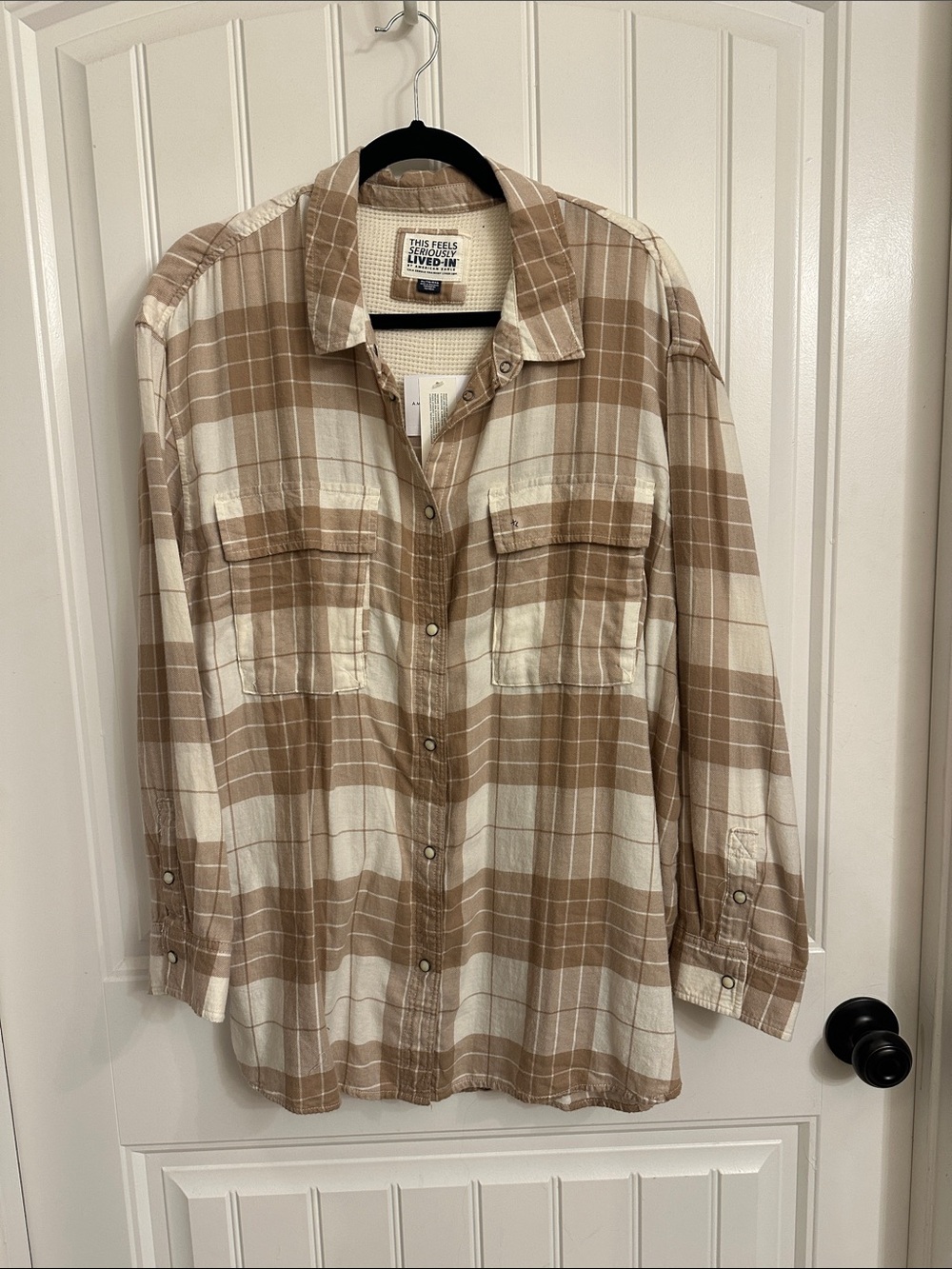 Neutral Plaid Button-Up Shirt - Beige & Cream